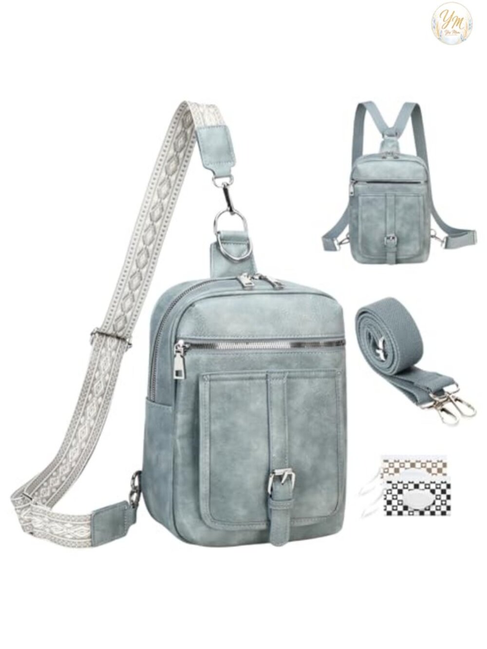 Mini Diaper Bag Crossbody Vegan Leather Sling Purse with Wipes Pocket